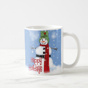 Cheerful Snowman with Hat and Red Scarf Snow Art Coffee Mug