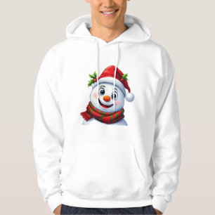 Cheerful Snowman With Santa Hat Hoodie