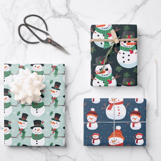 Cheerful Snowman with Top Hat Wrapping Paper Sheet (Front)