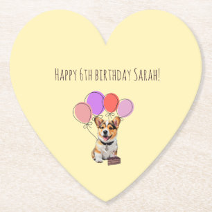Cheerful Soft Butter Yellow Sweet Corgi Birthday  Paper Coaster