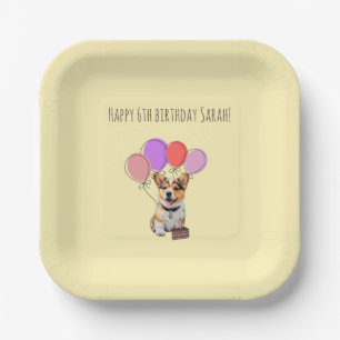 Cheerful Soft Butter Yellow Sweet Corgi Birthday Paper Plate