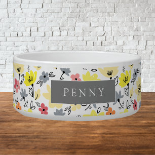 Cheerful Spring Flowers Personalised Dog Bowl