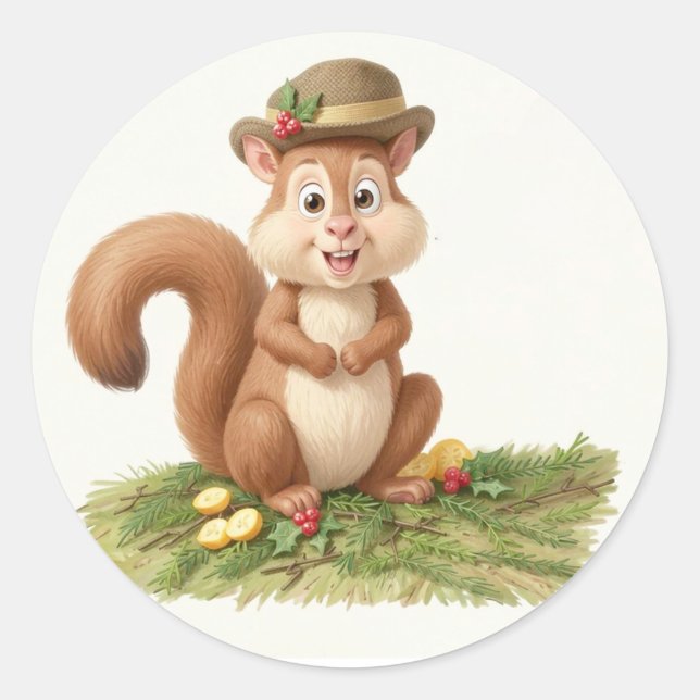 Cheerful Squirrel Classic Round Sticker (Front)