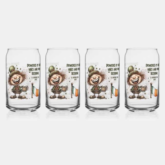 Cheerful St. Patrick’s Day Leprechaun Art Can Glass (Front)