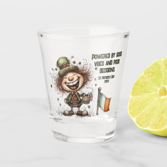 Cheerful St. Patrick’s Day Leprechaun Art Shot Glass (Front)