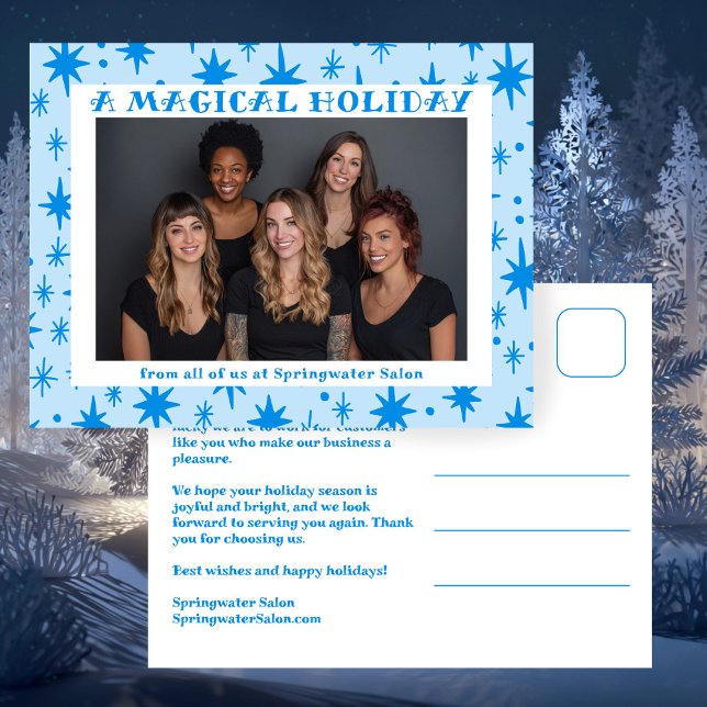 Cheerful Stars Blue Christmas Custom Business Holiday Postcard (Cheerful Stars Blue Christmas Custom Office Photo Business Holiday Postcard
)