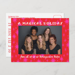 Cheerful Stars Pink Red Christmas Custom Business Holiday Postcard