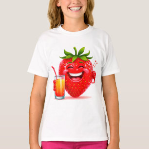 Cheerful Strawberry Character Enjoying T-Shirt