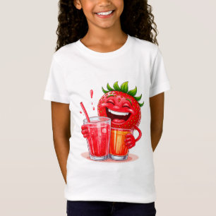 Cheerful Strawberry Character Enjoying T-Shirt