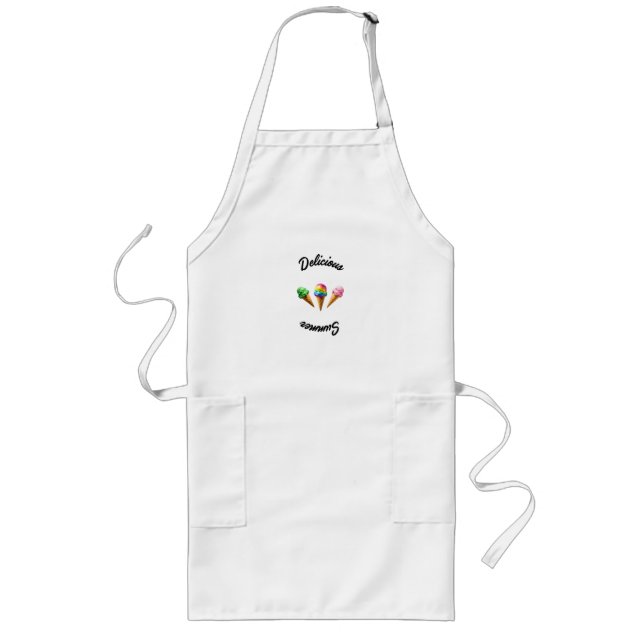 Cheerful Summer Ice Cream Design – Green, Rainbow, Long Apron (Front)