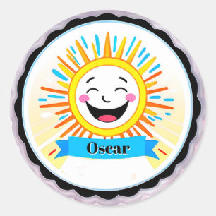 Cheerful Sun Cartoon With Smiling Face Classic Round Sticker