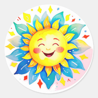 Cheerful Sun Cartoon With Smiling Face Classic Round Sticker