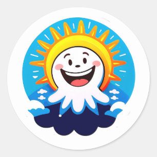 Cheerful Sun Cartoon With Smiling Face Classic Round Sticker