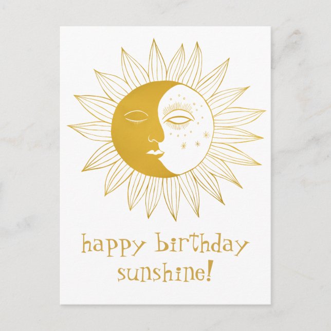 Cheerful Sun & Moon HAPPY BIRTHDAY CUSTOM Gold Postcard (Front)
