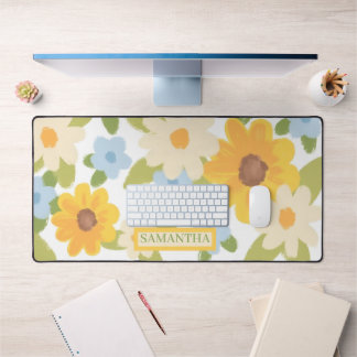 Cheerful Sunflower and Daisy Pastel Floral Desk Mat