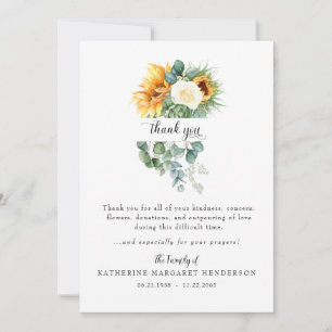 Cheerful Sunflower Bereavement Funeral Thank You Card
