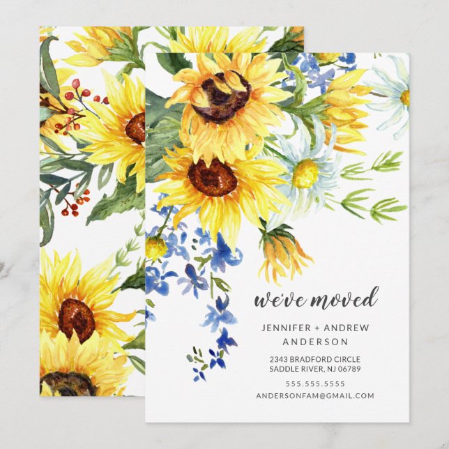 Cheerful Sunflower Bouquet Moving Announcement (Front/Back)