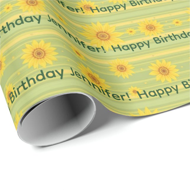 Cheerful Sunflower Happy Birthday Personalize Name Wrapping Paper (Roll Corner)