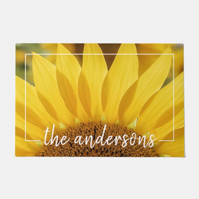 Cheerful Sunflower Photo Welcome Doormat (Front)
