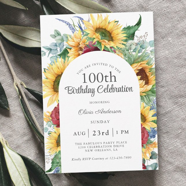 Cheerful Sunflowers Botanical 100th Birthday Party Invitation (Creator Uploaded)