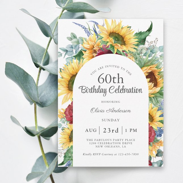 Cheerful Sunflowers Botanical 60th Birthday Party Invitation (Creator Uploaded)