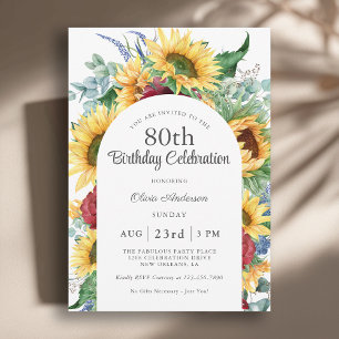 Cheerful Sunflowers Botanical 80th Birthday Party Invitation