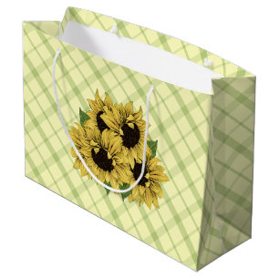 Cheerful Sunflowers Gift Bag on Plaid