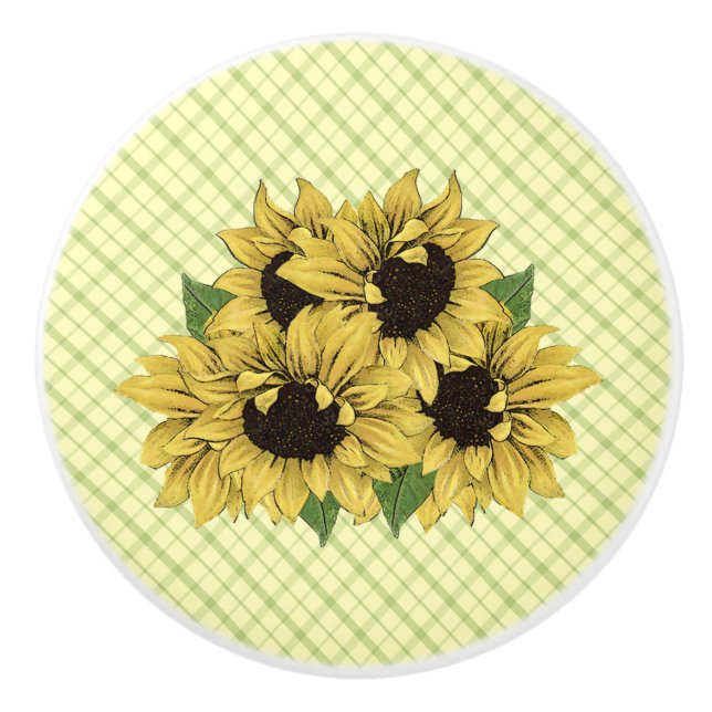 Cheerful Sunflowers on Plaid Drawer Pulls (Front)