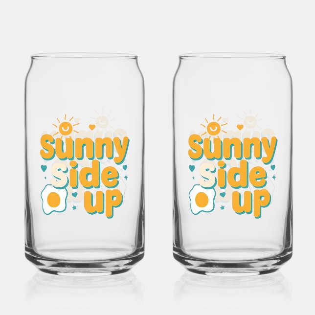 Cheerful "Sunny Side Up" with Egg and Sun Can Glass (Front)