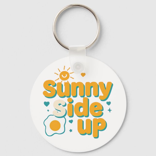 Cheerful "Sunny Side Up" with Egg and Sun Key Ring (Front)