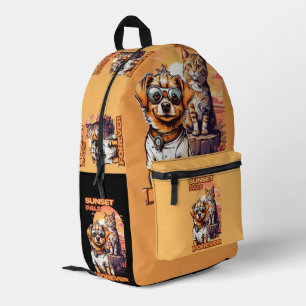Cheerful Sunset Animal Art Scene Printed Backpack