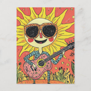 Cheerful Sunshine Playing Guitar in a blue shirt Postcard