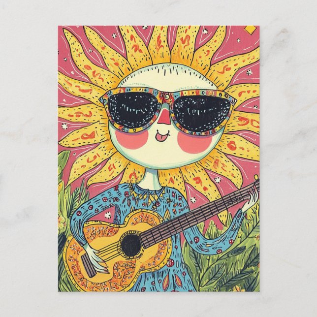 Cheerful Sunshine Playing Guitar Postcard (Front)