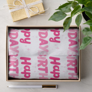 Cheerful Sweet Pink 'Happy Birthday' Typography Tissue Paper