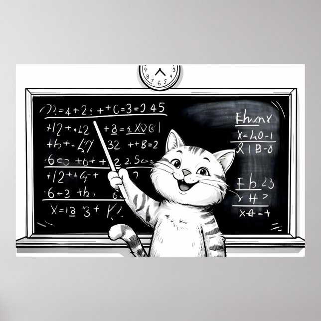 Cheerful Tabby Cat Teaching Math In Classroom  Poster (Front)