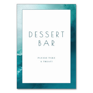 Cheerful Teal Watercolor Dessert Bar Sign Table Number