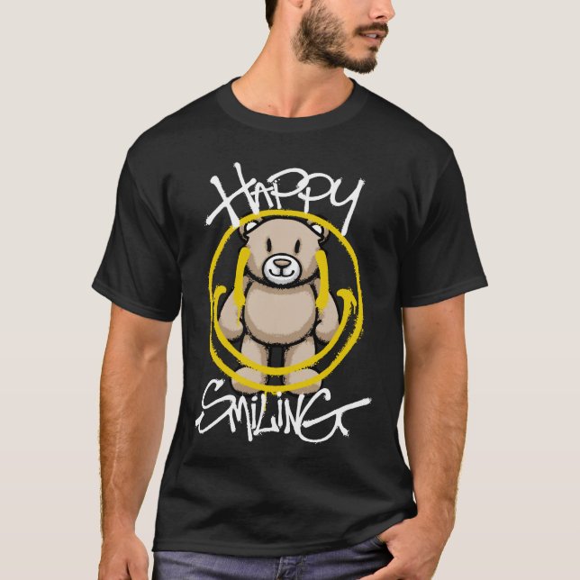 Cheerful Teddy Bear and Smile streetwear T-Shirt (Front)