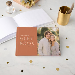 Cheerful Terracotta Minimalist Photo Guest Book