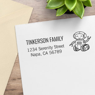 Cheerful Toy Robot Family Address Rubber Stamp
