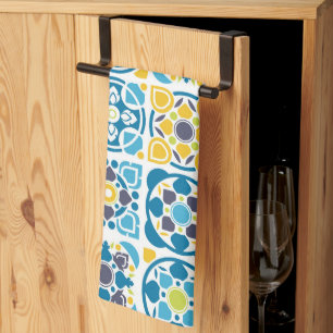 Cheerful Traditional Tile Pattern Tea Towel