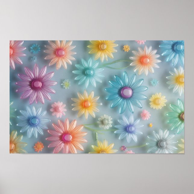 Cheerful Translucent Pastel Flowers Poster (Front)