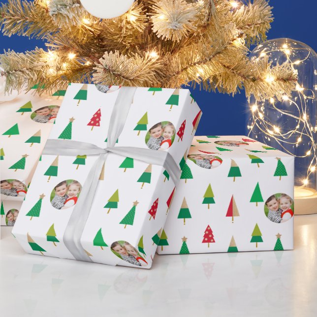 Cheerful Trees Photo Christmas Wrapping Paper (Holidays)