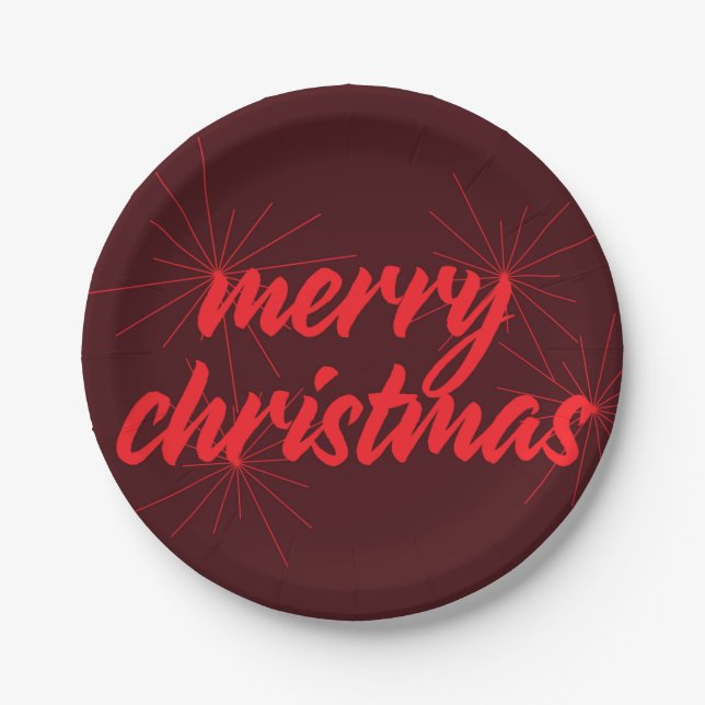 Cheerful, trendy design of "Merry Christmas" Paper Plate (Front)