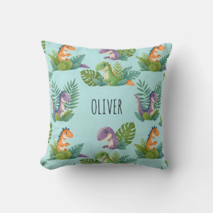 Cheerful Tropical Dinosaur Pattern Cushion