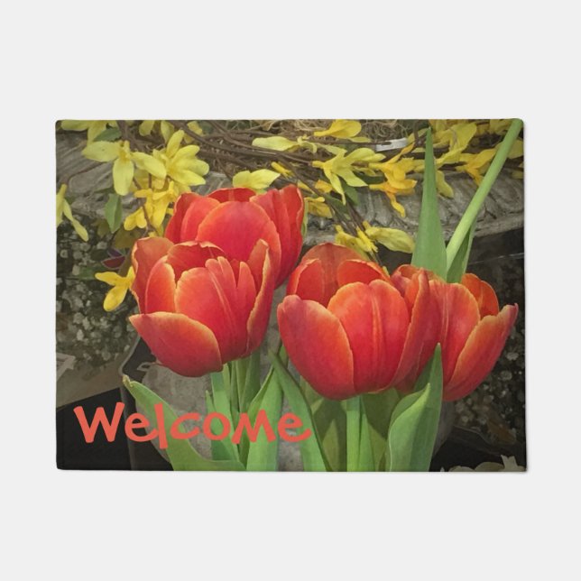 Cheerful Tulip Welcome Doormat (Front)