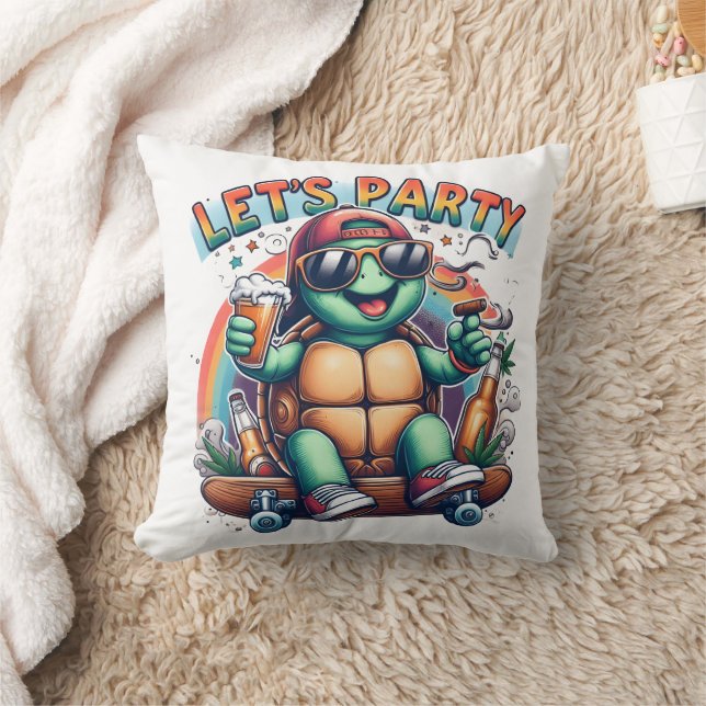 Cheerful turtle skateboarding at a vibrant party cushion (Blanket)