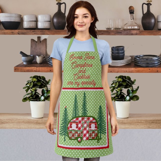 Cheerful Vintage Camper Trailer Happy Holiday Apron (Creator Uploaded)