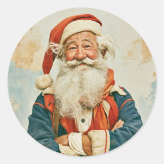 Cheerful Vintage Santa Claus Portrait Classic Round Sticker