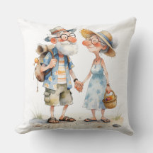 Cheerful Watercolor Elderly Couple Art