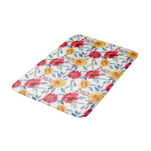 Cheerful Watercolor Floral Pattern in Yellow Rose Bath Mat